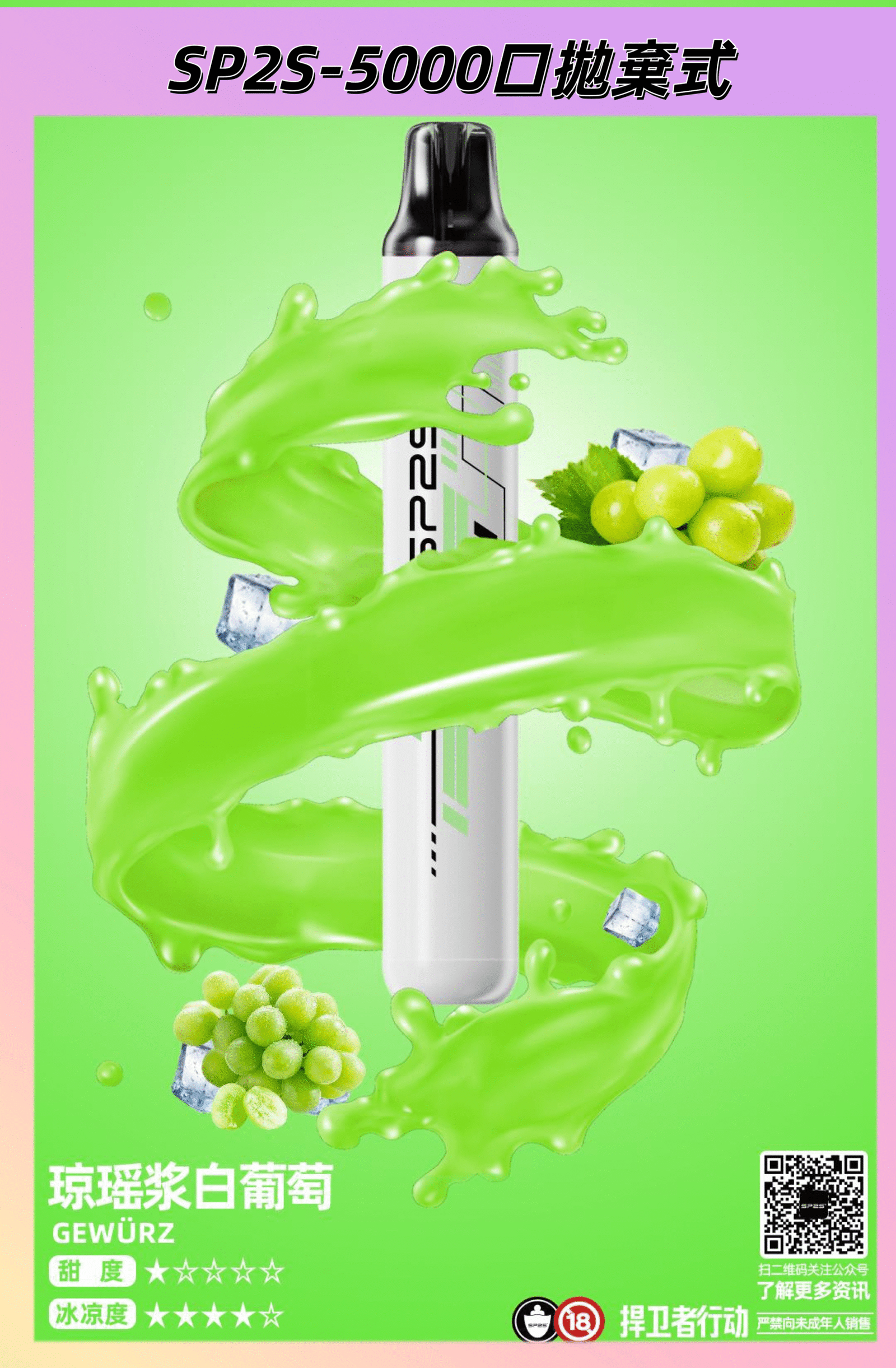 【白葡萄】SP2S ONCE PRO 拋棄式5000口 SP2一次性電子煙